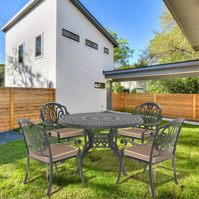 5-Piece Set Of Cast Aluminum Patio Furniture With Brown Cushions
