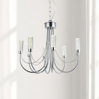 Kylen 8 - Light 17"W Candle Style Classic / Traditional LED silver Modern Chandelier for Dining Room or Living Room