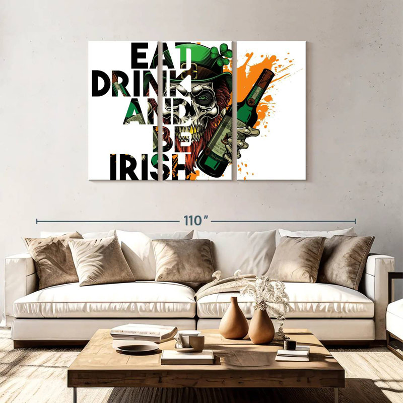 Lelend Eat Drink And Be Irish Skull, H 48 po x l 74 po