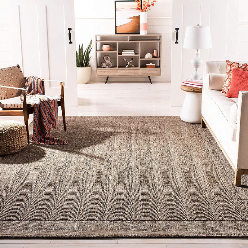 Tapis en jute tissé à la machine en brun clair, Rectangle 8 pi x 11 pi