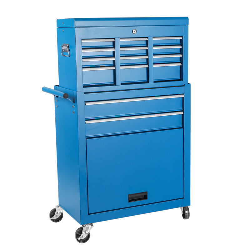 Armoire à outils 8 tiroirs avec coffre amovible et roulettes verrouillables, Bleu