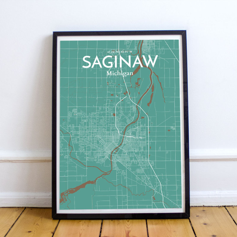 Saginaw City Map - No Frame Print, 50.8cm H x 40.6cm W x 0.13cm D
