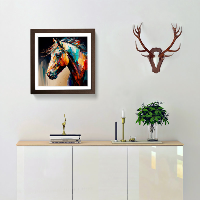 Horse Palette Knife Painting No.1 - Single Picture Frame Print on Wood, Walnut