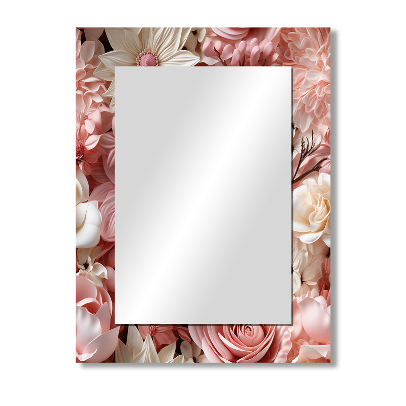 Beetner Pink And White Romantic Lace Whispers Flowers - Floral Decorative Wall Mirror, Cottage Mirror, Printed Metal Art