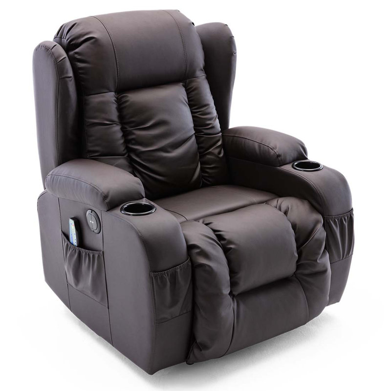 Deneishia 87cm Wide Standard Recliner with Massager, Brown, No Motion