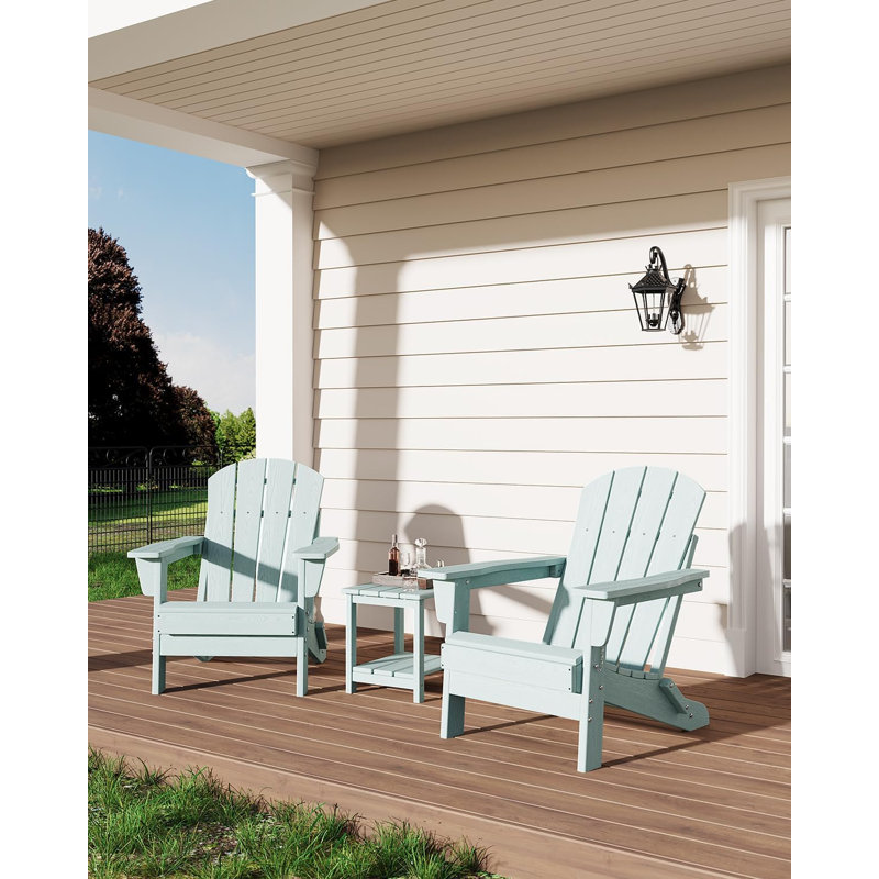 Folding Adirondack Chairs, HDPE Outdoor Patio Chairs All Weather Resistant with Wood Texture for Fire Pit, Deck, Patio, Pool, Backyard - Light Blue
