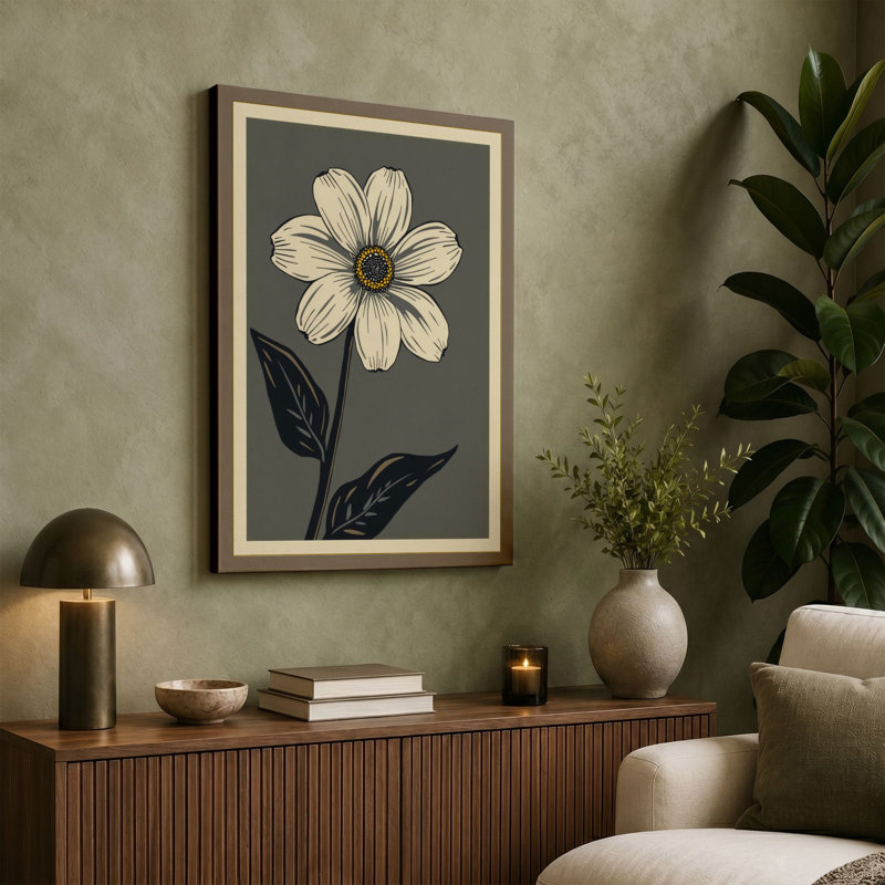 Single Bloom in Green Botanical - Wrapped Canvas, 36x24 - 91.4 x 61.0 cm, White Border