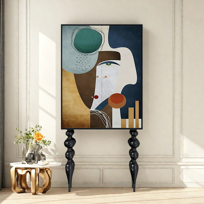 Armoire moderne à double porte minimaliste, Noir / bleu / jaune / blanc