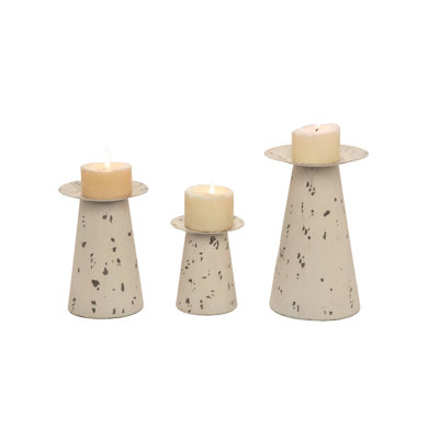  Metal 9 in. Off-White Spring Distressed Candle Holder Set of 3