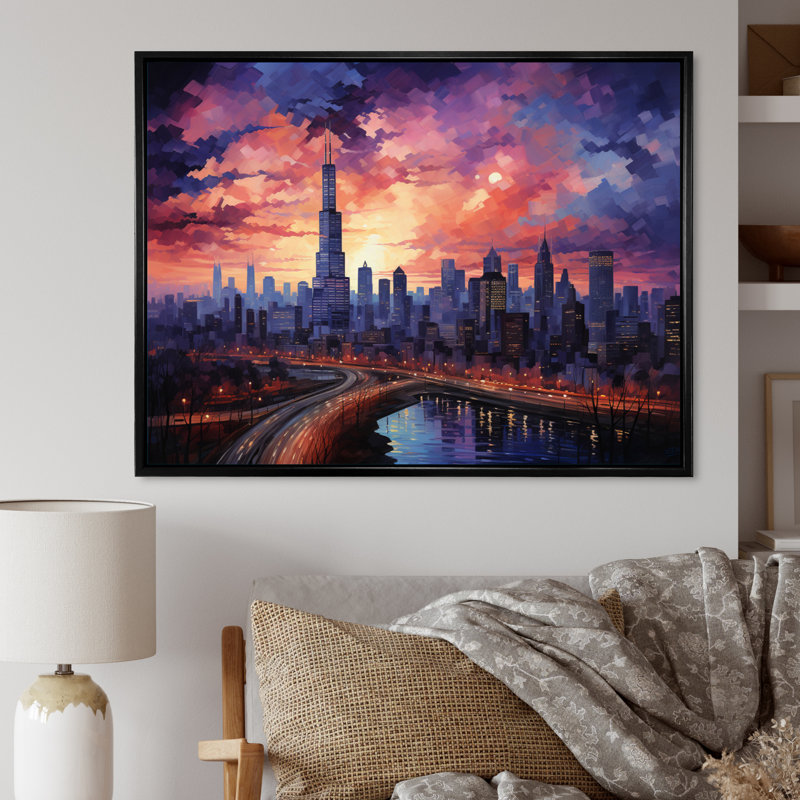 Skyscrapers Glass Giants I - Architecture Wall Art Living Room, H 24 po x l 32 po x P 1 po, Cadre flottant noir