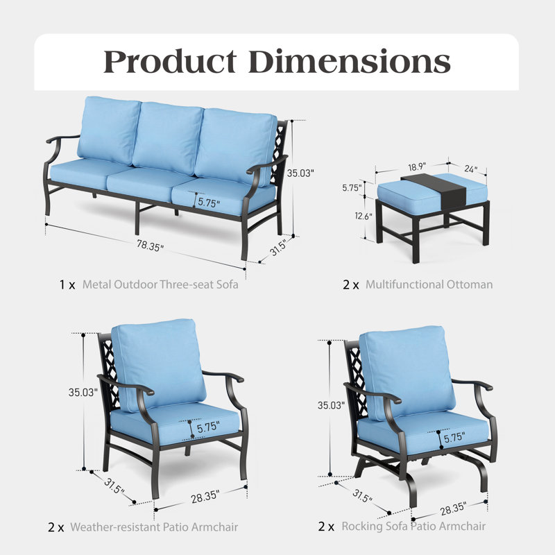 Ensemble de conversation pour patio 9 personnes Carli, Bleu