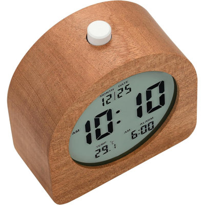 3.7" Real Sapele Wood Round Alarm Clock with Temperature & Backlight for Bedroom Nightstand