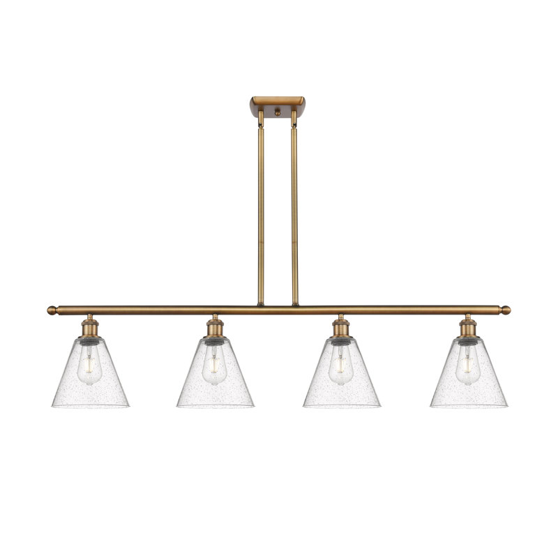 Luminaire suspendu linéaire à 4 lumières pour îlot de cuisine Anastasya, H 44,25 po x l 48 po x P 8 po, Laiton brossé