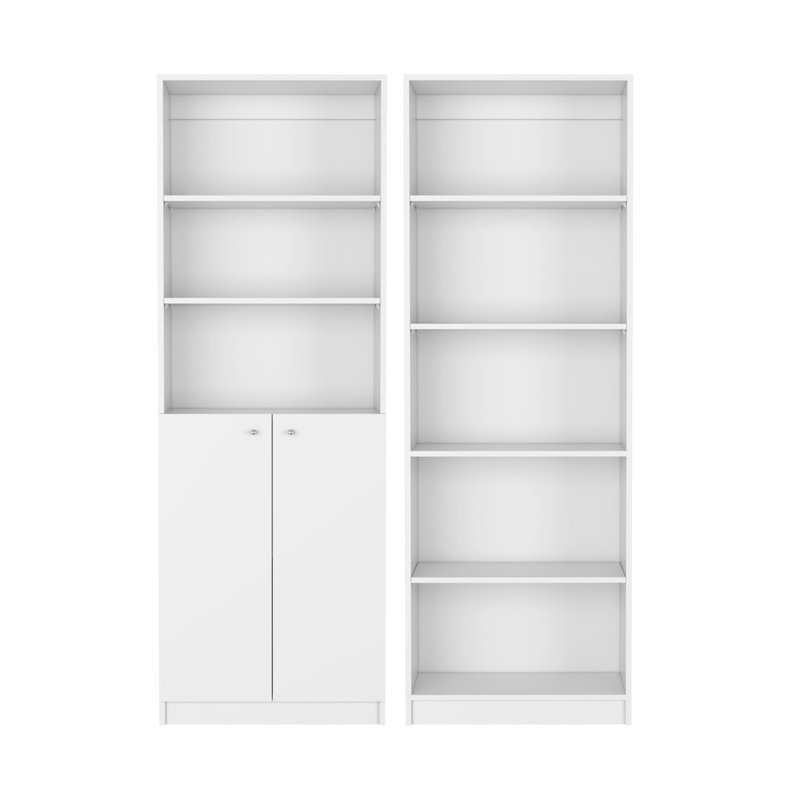 Ensemble de salon 2 pièces avec 2 bibliothèques Paonia, blanc, Blanc, (8 tablettes) H 71,1 po x l 24,7 po x P 11,7 po