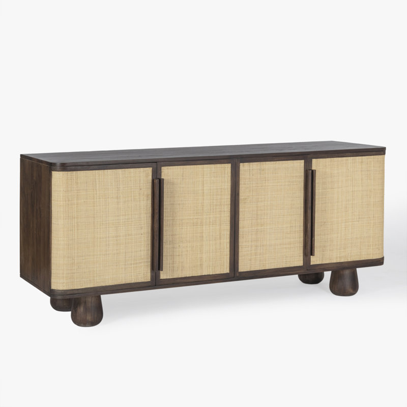 Buffet en bois d'acacia de 70,7 po avec tablettes et armoires Devlin