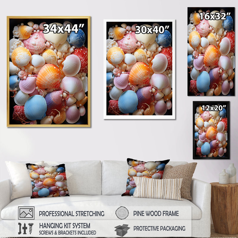 Coquillages sur une marée de rêve sur toile, Cadre naturel flottant, H 40 po x l 30 po
