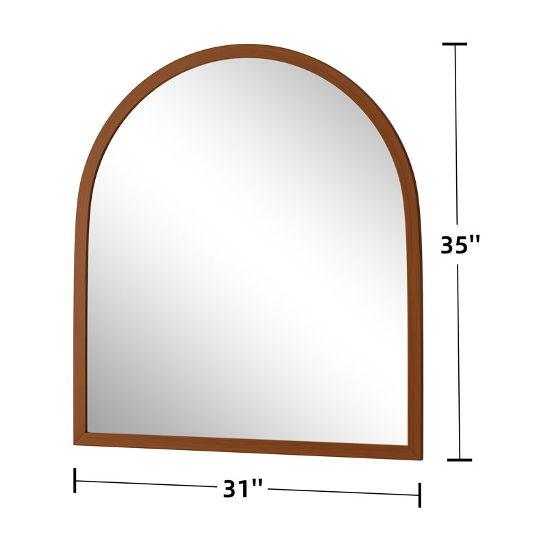 Anavaeh 35" H x 31" W Arched Solid Wood Vanity Mirror , Walnut
