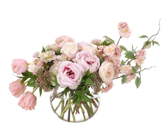 Rose Hydrangea, Pink Cream, Glass Bubble, 32wx19dx19h