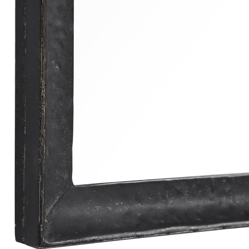 Curved Top Black and Silver Rectangular Wall Mirror