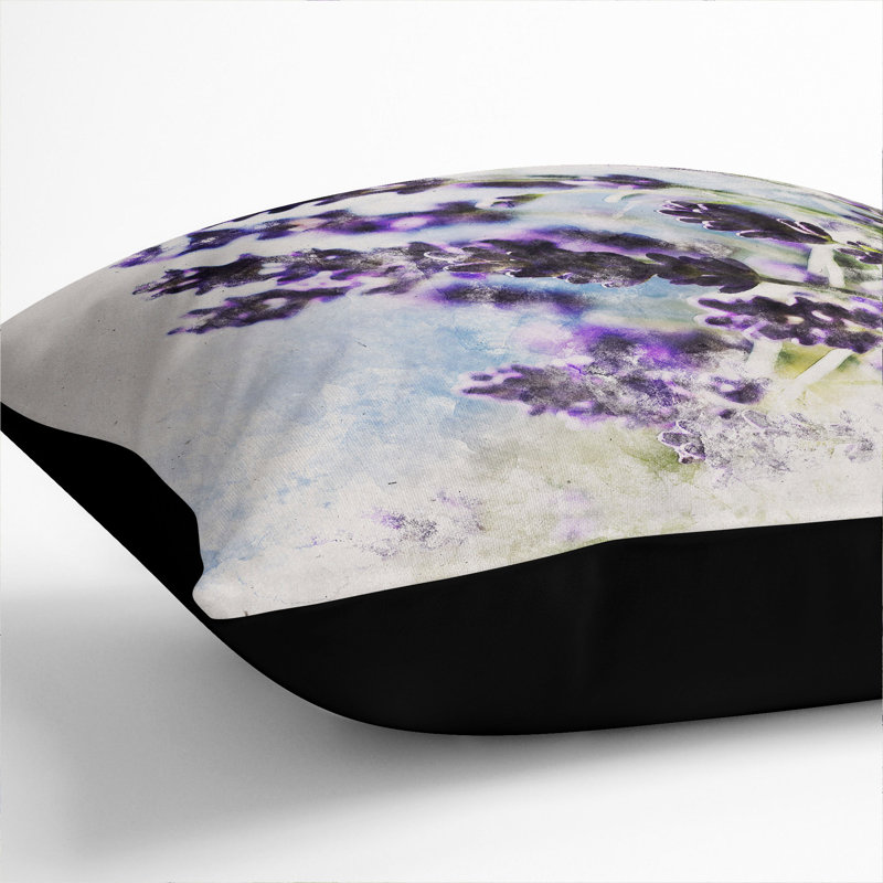 Lavender Vol.2 Watercolour Square Throw Cushion, Black, 55cm H x 55cm W x 20cm D