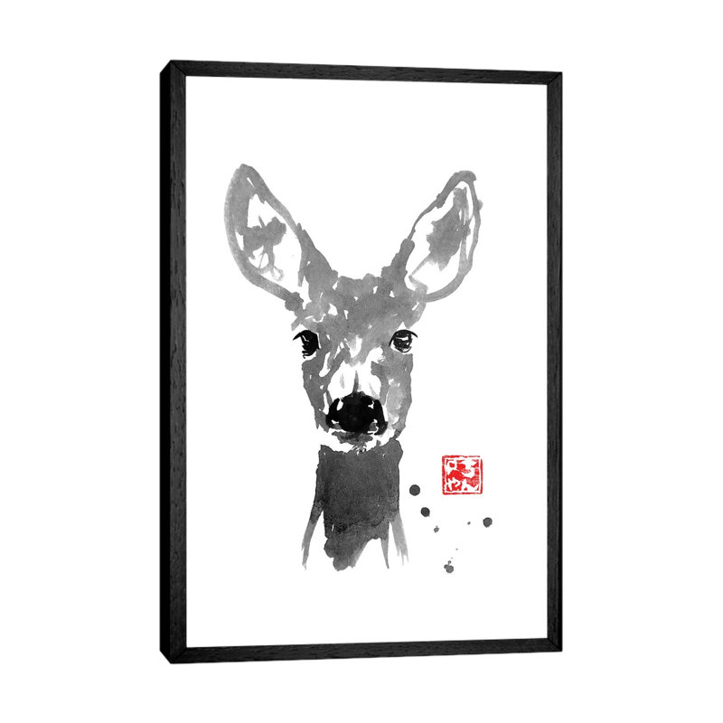 Young Deer by Péchane - Print on Canvas, 66.04 cm H x 45.72 cm W, Black Framed