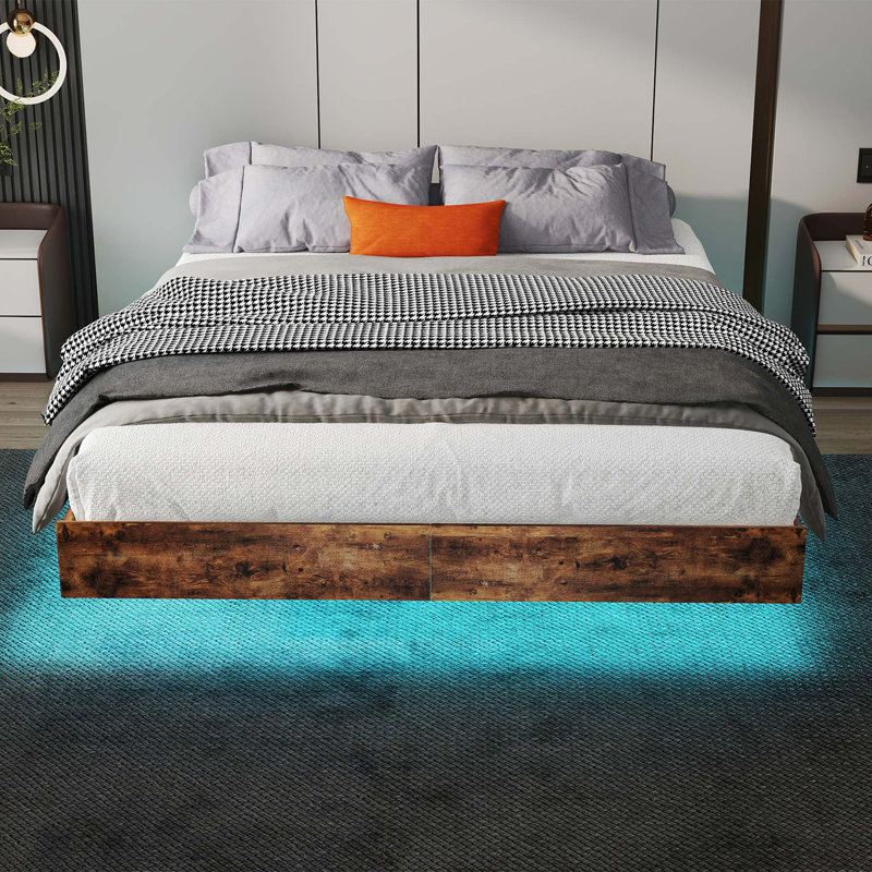 Full Size Floating Bed Frame with LED Lights, Heavy Duty Metal Platform, Full