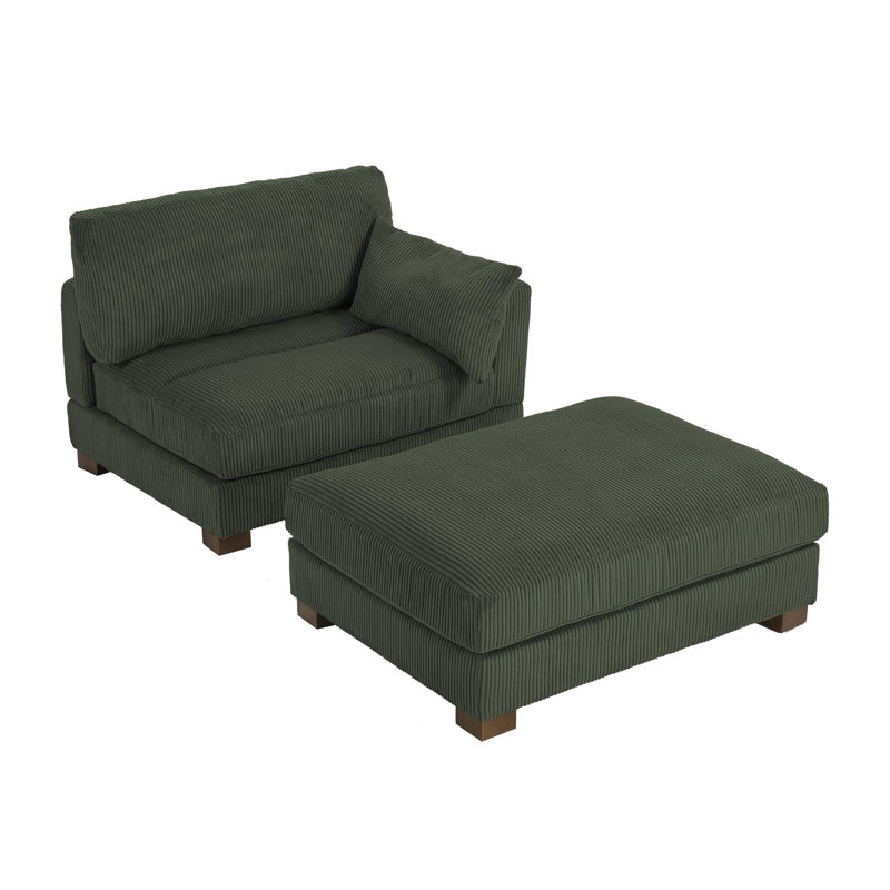 Bentura Oversized Upholstered Beige Corduroy Modular Chaise Lounge with Armrests & Throw Pillows, Beige, Right Hand Facing