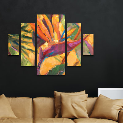 Ensemble de 5 panneaux muraux - Nanette Oleson «Splash Of The Tropics I», art mural sur toile pour le salon, la chambre ou le bureau par 