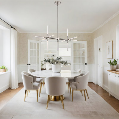 Lustre moderne Sputnik à DEL, suspension linéaire à 11 lumières en nickel brossé avec abat-jour en verre bullé, tige de suspension réglable, blanc chaud 3000K, idéal pour salle à manger, cuisine ou salon.