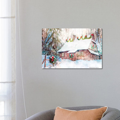 Snowy Christmas Cabin by Bluebird Barn - Wrapped Canvas Painting