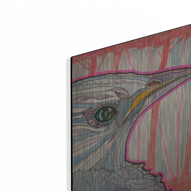  «Blue Bird And Red Trees» par Bebe Keith, art mural en métal, 12 po x 16 po, H 16 po x l 12 po