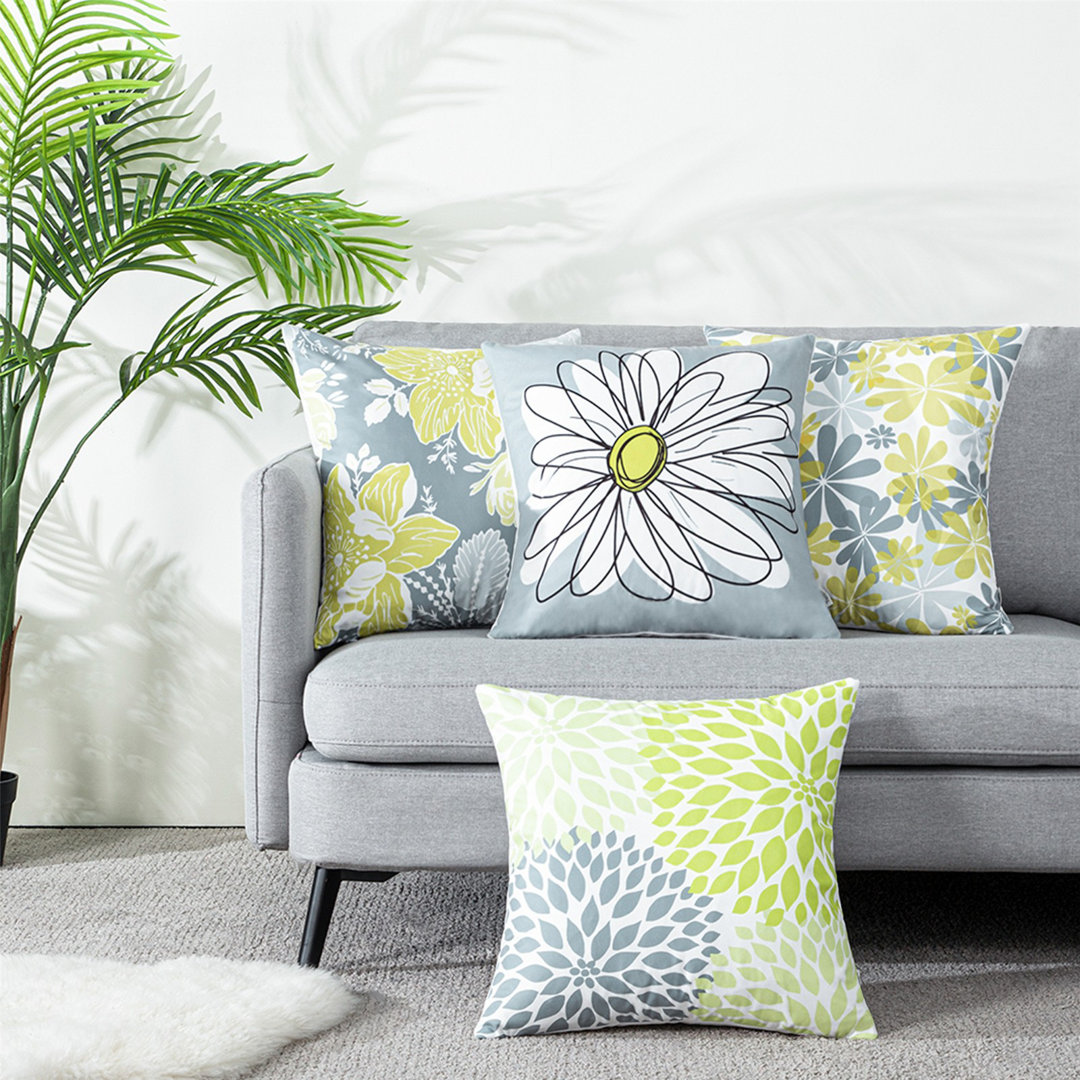 Printing KD126 Floral Outdoor Square Pillow Cover (Set of 4) Topfinel