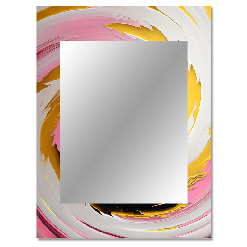 Rose aquarelle abstraite circulaire II - miroir décoratif spirales abstraites, miroir mural rose, impression d'art en métal