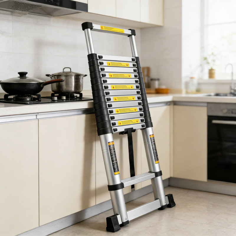 Échelle télescopique robuste de 12,5 pi avec mécanisme de verrouillage - échelle d'extension en aluminium d'une capacité de 330 lb pour une utilisation intérieure et extérieure, pliable pour un rangement facile