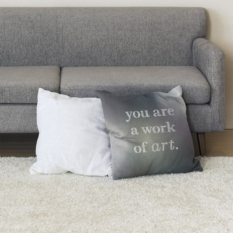 Coussin de sol œuvre d’art, H 28 po x l 28 po, Noir / Blanc