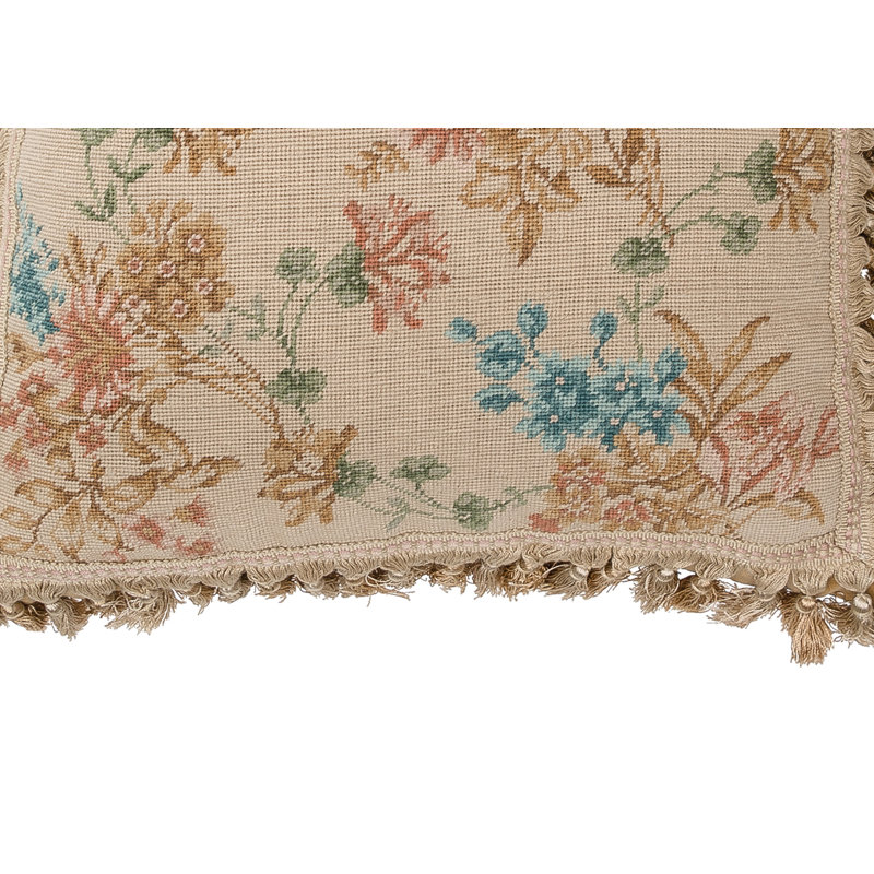 Blue Antique Floral Needlepoint Pillow
