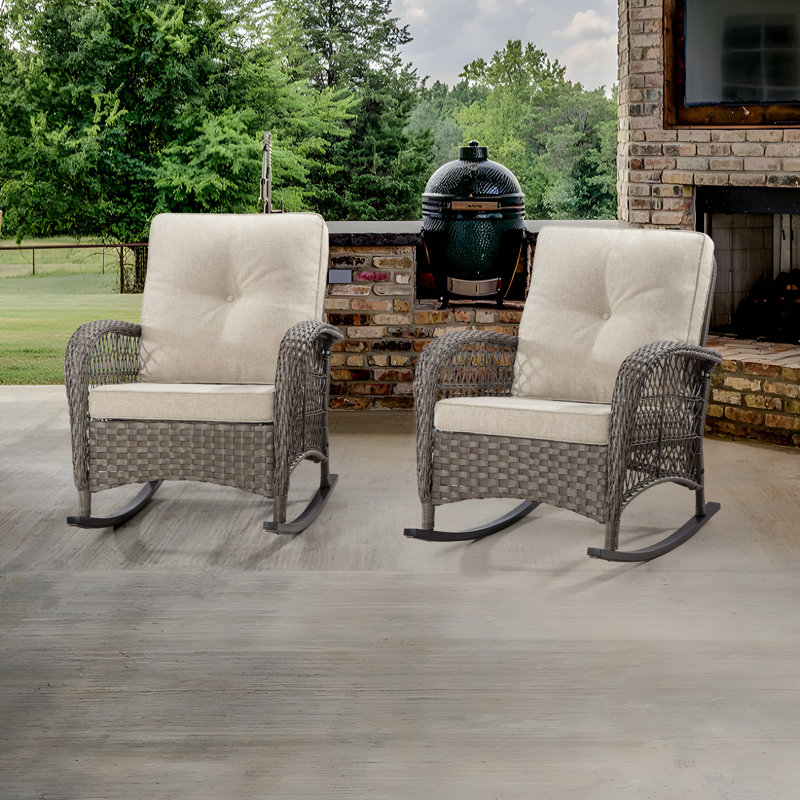 Chaise berçante d'extérieur en osier Flecia, Beige
