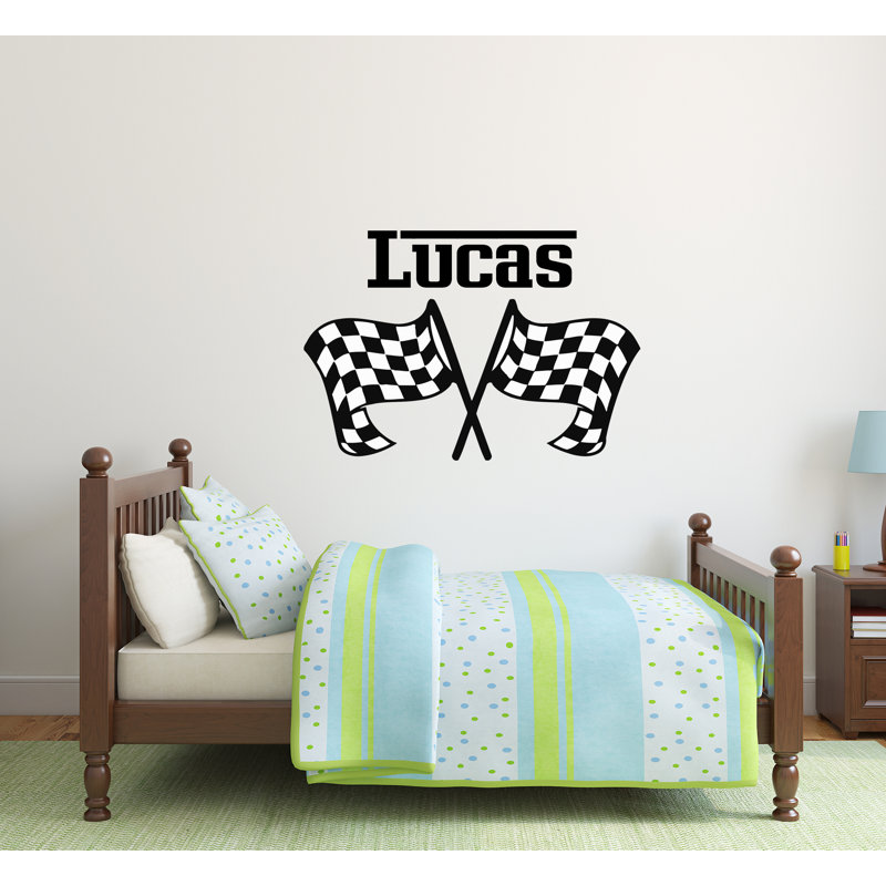 Adhésif décoratif garçon avec drapeaux à damier, H 33 po x l 48 po, Oui, Noir