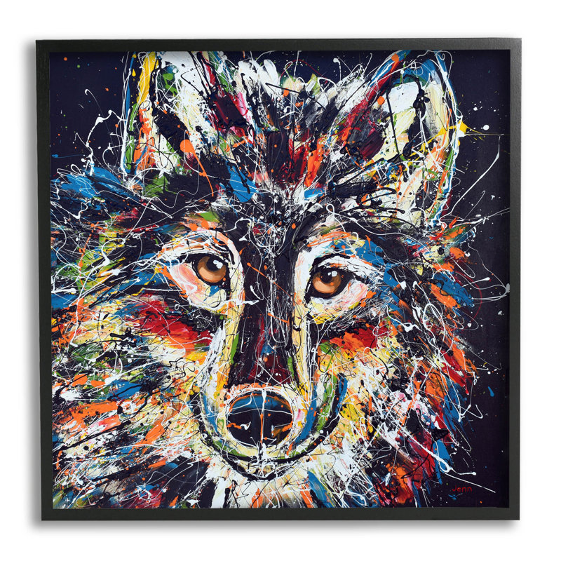 Abstrait loup de style urbain, estampe numérique par Jen Seeley, Giclée encadrée noir minuit, H 12 po x l 12 po x P 1,5 po