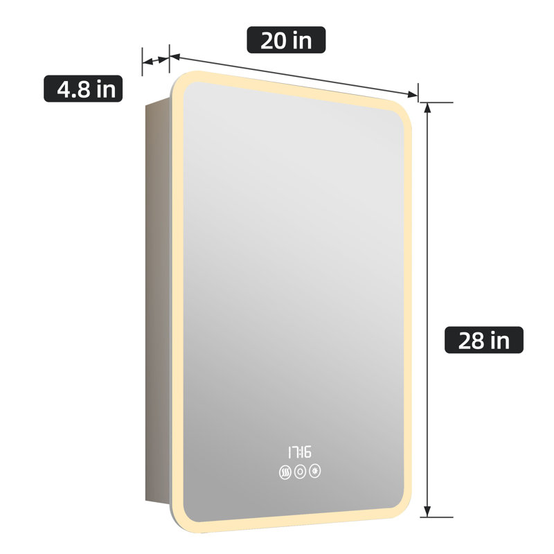 Cynethia Surface/Recessed Mount Rounded Edge Medicine Cabinet with Mirror and 3 Color Temperatures LED Lighting,Anti-Fog,3 Sliding Adjustable Glass Shelves