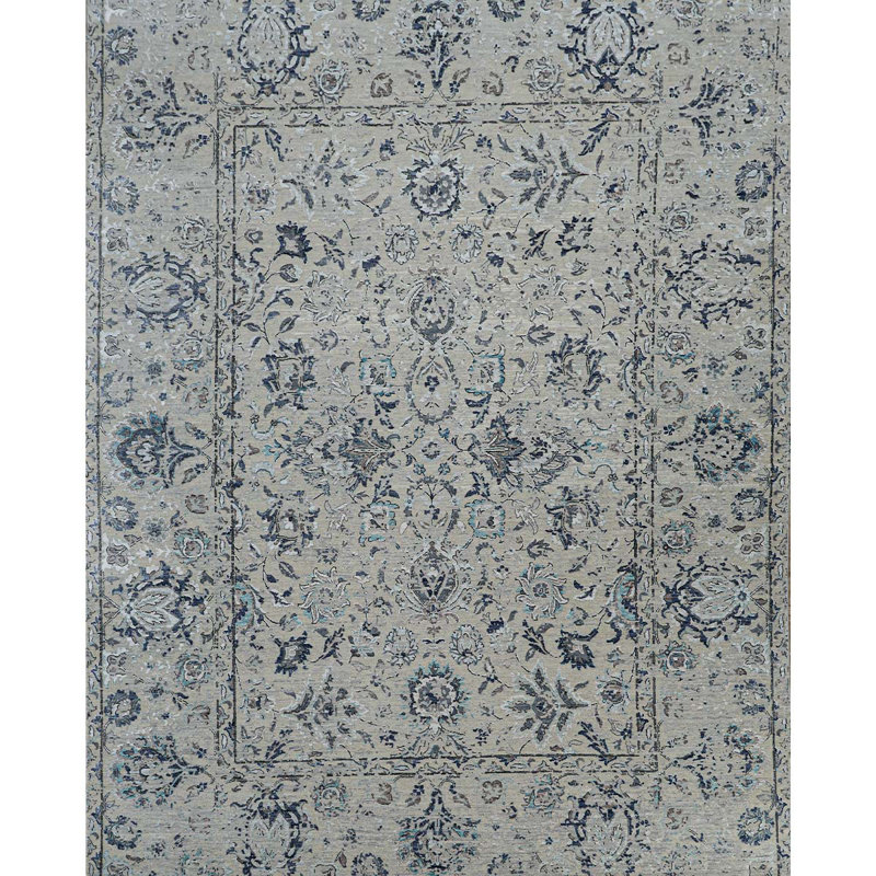 Tapis argenté et multicolore noué à la main de haute qualité