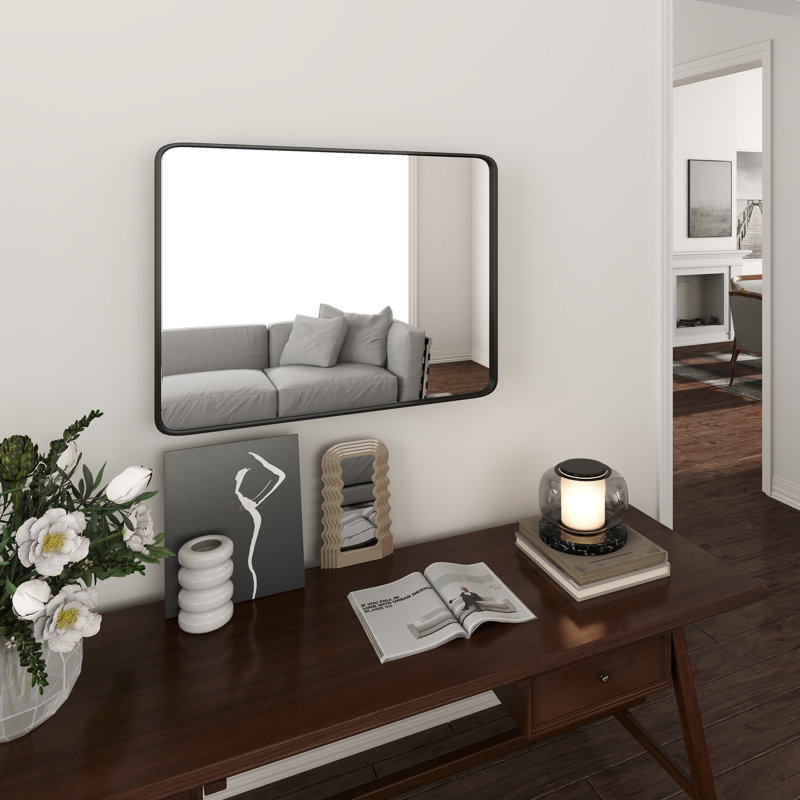 Miroir noir en métal trempé avec cadre profond, 36 po x 30 po, Rectangulaire
