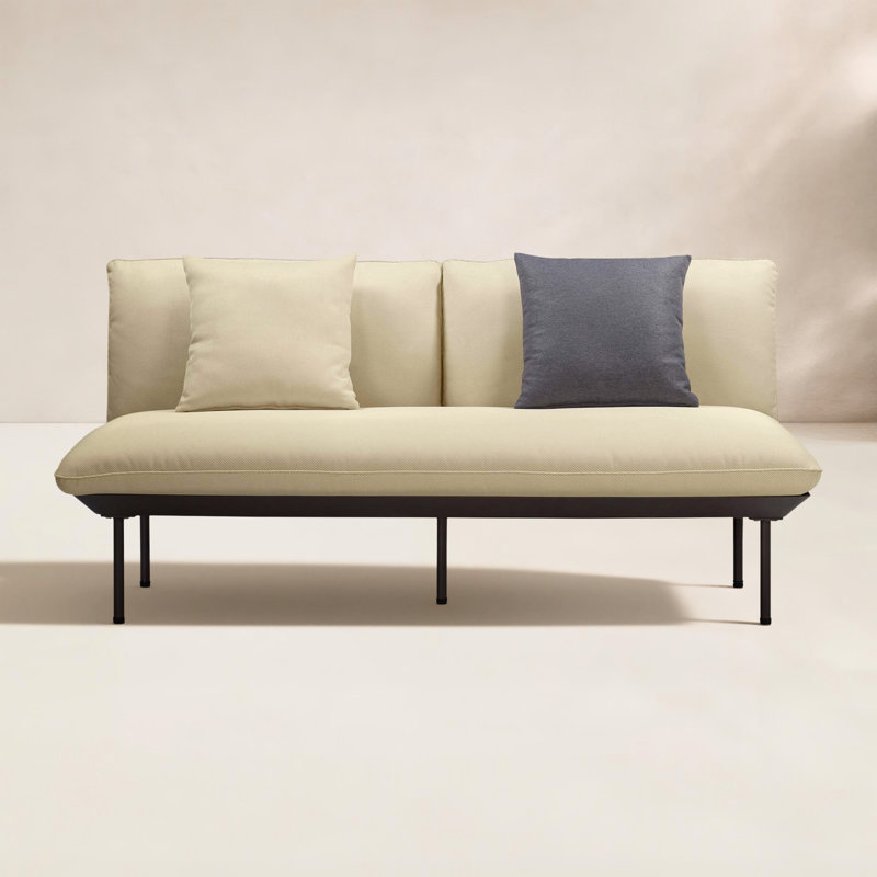 65.5'' Wide Aluminum Loveseat with Cushions, Beige, Dark Brown