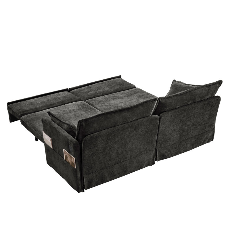 Canapé-lit escamotable de 73,6 pouces, canapé-lit en tissu chenille 3-en-1, rangement latéral et fauteuil de chargement USB / C pour salon, chambre à coucher, appartement