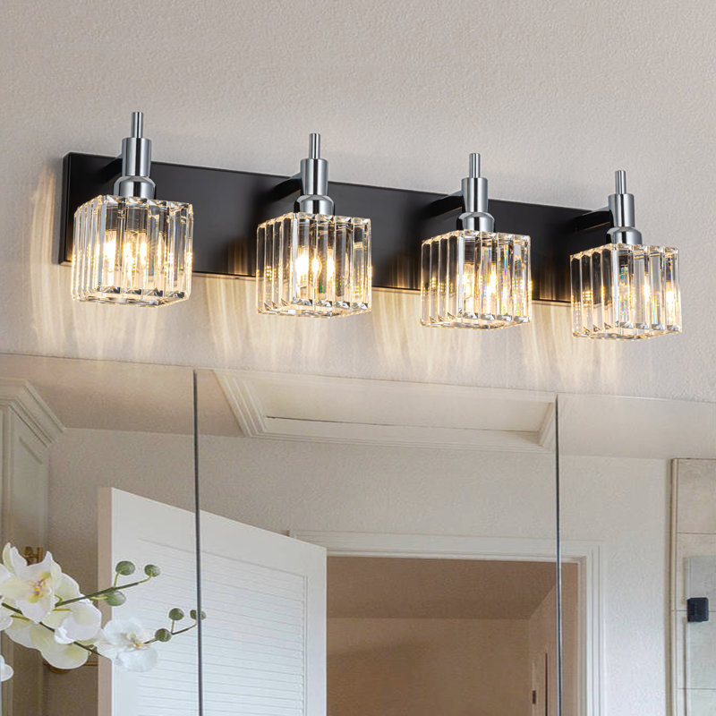 Éclairage pour meuble-lavabo à intensité variable Taevion, 4 lumières, Noir/chrome