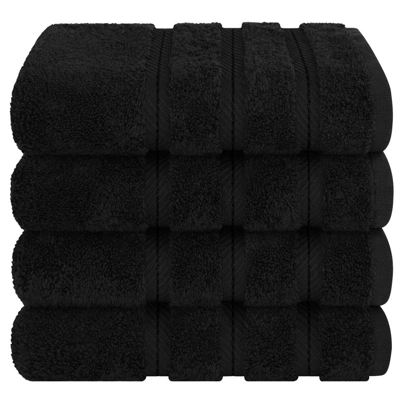 Edison Turkish Cotton Quick-Drying Hand Towels (Set of 4), Black