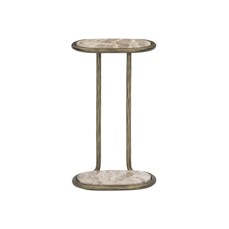 Niccola Marble End Table, Fossil Marble, Hammered Aged Brass