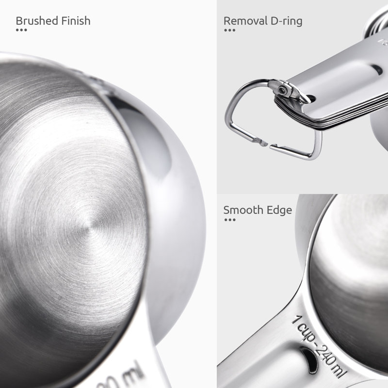 U-Taste 18/8 Stainless Steel Nesting Heavy Duty Metal Measuring Cups And Spoons Set Of 15: 7 Cups And 7 Spoons With 2 D-Rings And 1 Professional Magnetic Measurement Conversion Chart