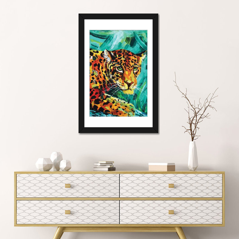 « jaguar », impression sur toile, Papier d'art encadré noir, Blanc, H 24 po x l 16 po x P 1 po