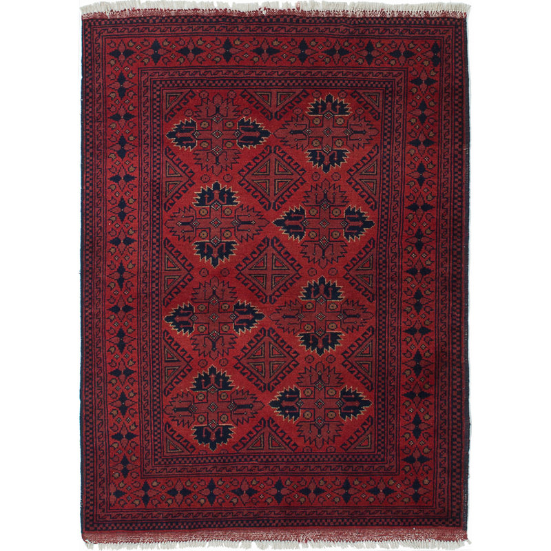 Tapis zone en laine rouge 3 pi 4 po x 4 pi 8 po noué la 2010s one-of-kind-the main Alarick
